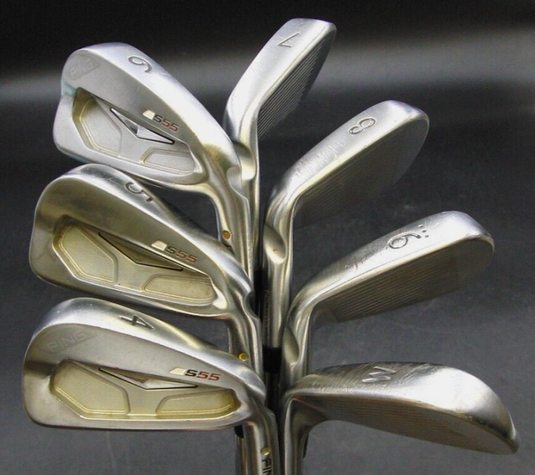 Set Of 7 X Ping S55 Yellow Dot Irons 4-PW Stiff Steel Shafts Ping Grips 3 Set Of 7 X Ping S55 Yellow Dot Irons 4-PW Stiff Steel Shafts Ping Grips