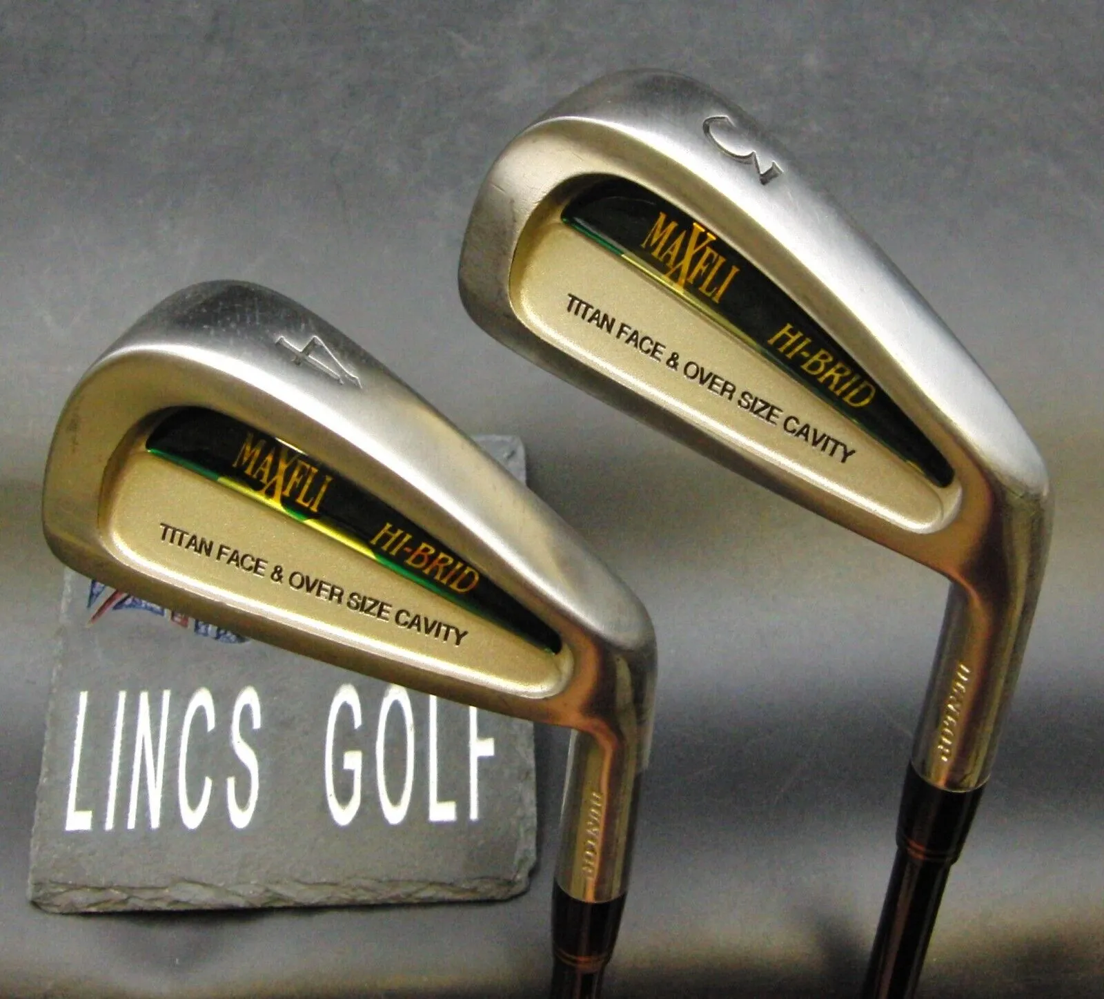 Set Of 2 Dunlop Maxfli HI-BRID 3 & 4 Irons Stiff Graphite Shafts Dunlop Grips 3 Set Of 2 Dunlop Maxfli HI-BRID 3 & 4 Irons Stiff Graphite Shafts Dunlop Grips