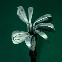Lincs_golf Set 7 X Ping I Series E1 Green Dot Irons 5-PW + UW Regular Steel Shafts
